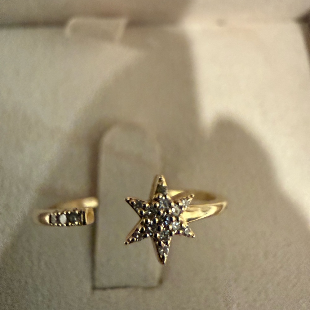 LIKE NEW MEJURI 14K YELLOW GOLD, PAVÉ NATURAL DIAMOND STAR OPEN RING 7 + 🎁 - Picture 4 of 5